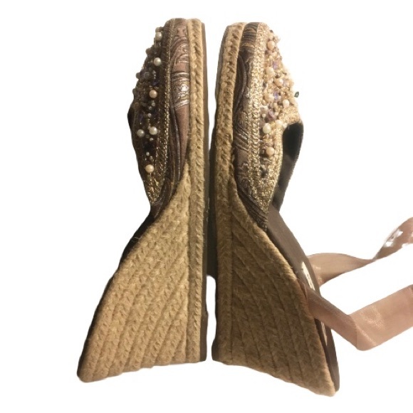 Steve Madden Bommbay Wedges Ankle Wrap Brown 8.5 - Picture 4 of 8